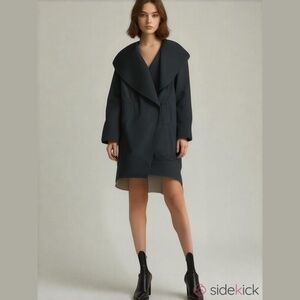 Luisa Cerano solid black cashmere wool blend wrap look coat Size 12